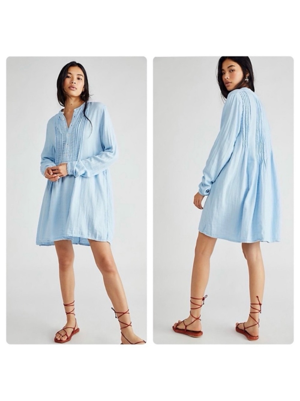 CP Shades x Free People Yoko Tunic Dress Light Blue Gauzy Cotton Boho Casual